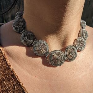 SOLD Mexican Silver Swirl Rope Disc Necklace | Sterling 925